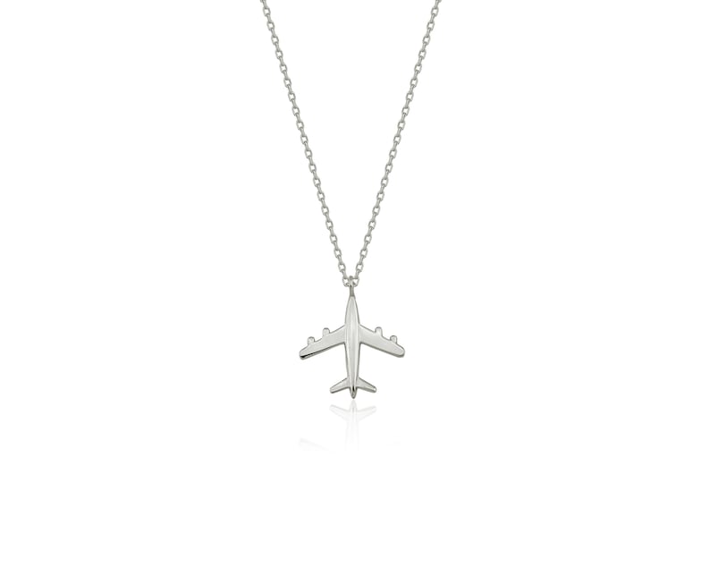 14k 18k Solid Gold Minimalist Tiny Airplane Charm Necklace Pendant, Dainty Gold Plane Travel Necklace, Hostess Gift for Pilot image 6