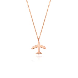 14k 18k Solid Gold Minimalist Tiny Airplane Charm Necklace Pendant, Dainty Gold Plane Travel Necklace, Hostess Gift for Pilot image 7