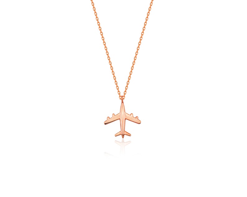 14k 18k Solid Gold Minimalist Tiny Airplane Charm Necklace Pendant, Dainty Gold Plane Travel Necklace, Hostess Gift for Pilot image 7