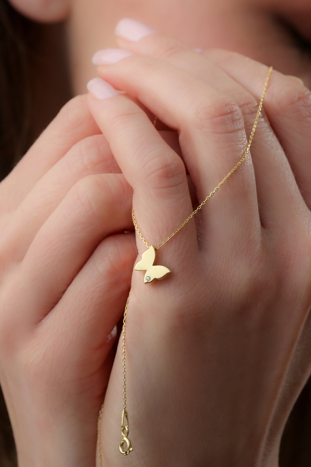 Tiny Gold Butterfly Necklace, Minimalist Gold Charm Pendant, Dainty 14k ...