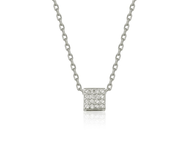 10k 14k 18k Solid Gold Diamond Square Necklace Dainty Gold | Etsy