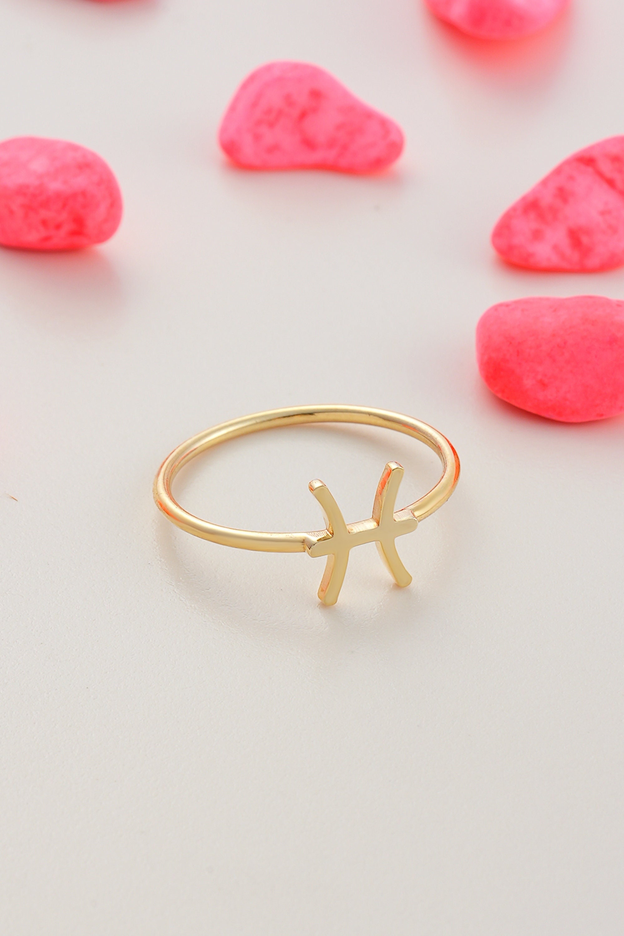 14k 18k 10k Solid Gold Pisces Zodiac Sign Ring, Minimalist Astrology Stacking Ring, Valentines Day Gift for Girlfriend, Horoscope Jewelry