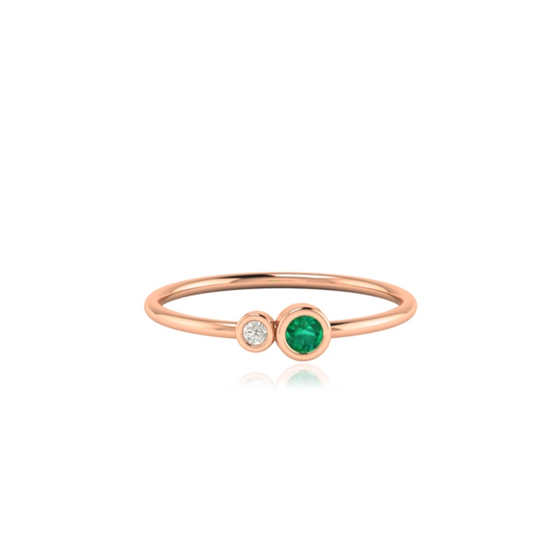 10k 14k 18k Gold Emerald Diamond May Birthstone Ring, Minimalist Gemstone Statement Ring, Special Anniversary Gift for Wife, Emerald Jewelry image 9