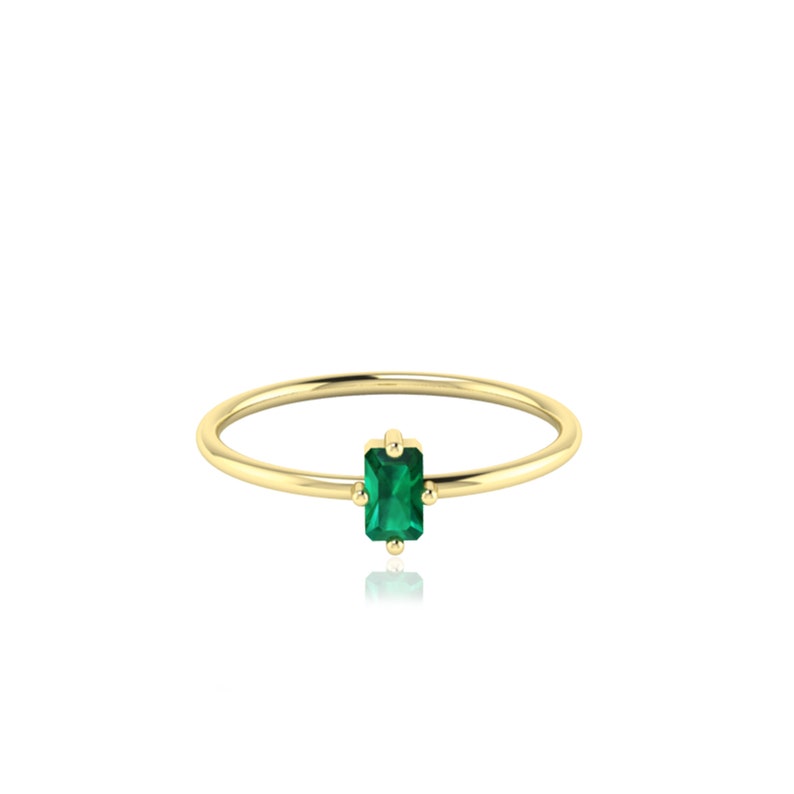 Natural Green Emerald Baguette Solitaire Ring, May Birthstone Ring, Emerald Gemstone Jewelry, 14k 18k 10k Gold Ring image 5