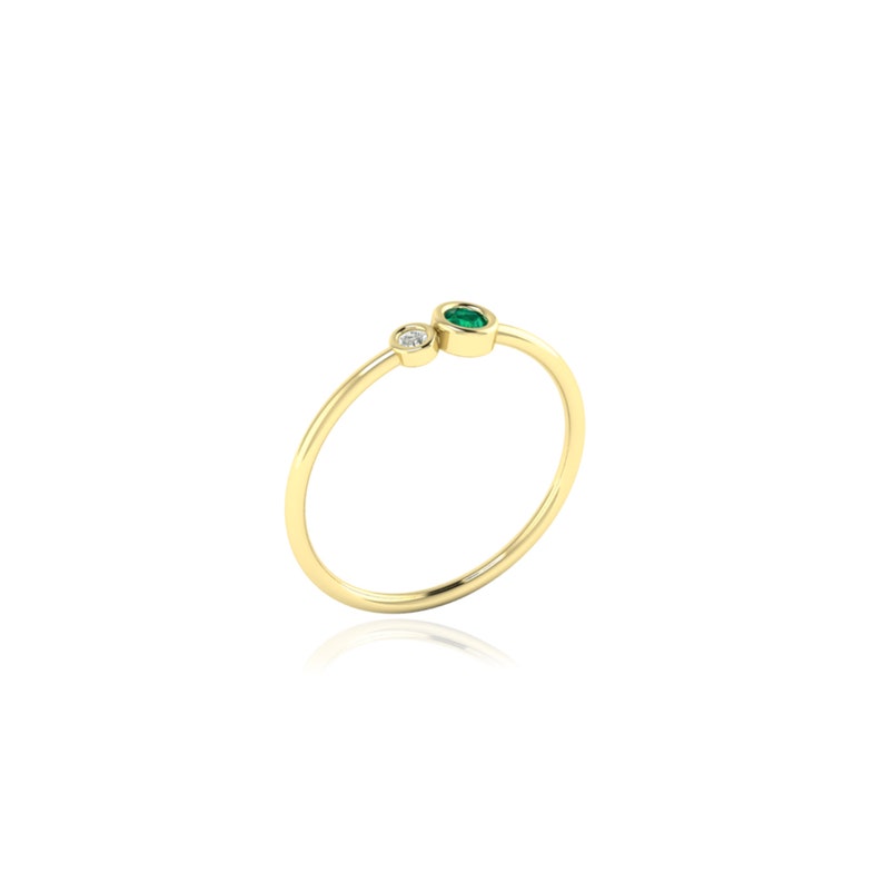 10k 14k 18k Gold Emerald Diamond May Birthstone Ring, Minimalist Gemstone Statement Ring, Special Anniversary Gift for Wife, Emerald Jewelry image 6