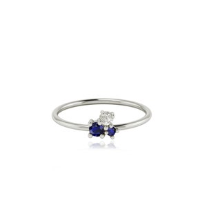 Blue Sapphire and Diamond Promise Ring, Stackable Birthstone Ring, 14k ...