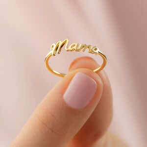 Mothers Day Gift Jewelry, 10k 14k 18k Solid Gold Mama Ring, Mother Ring Birthday Gift for Her, Dainty Simple Gold Stacking Ring for Mom image 3