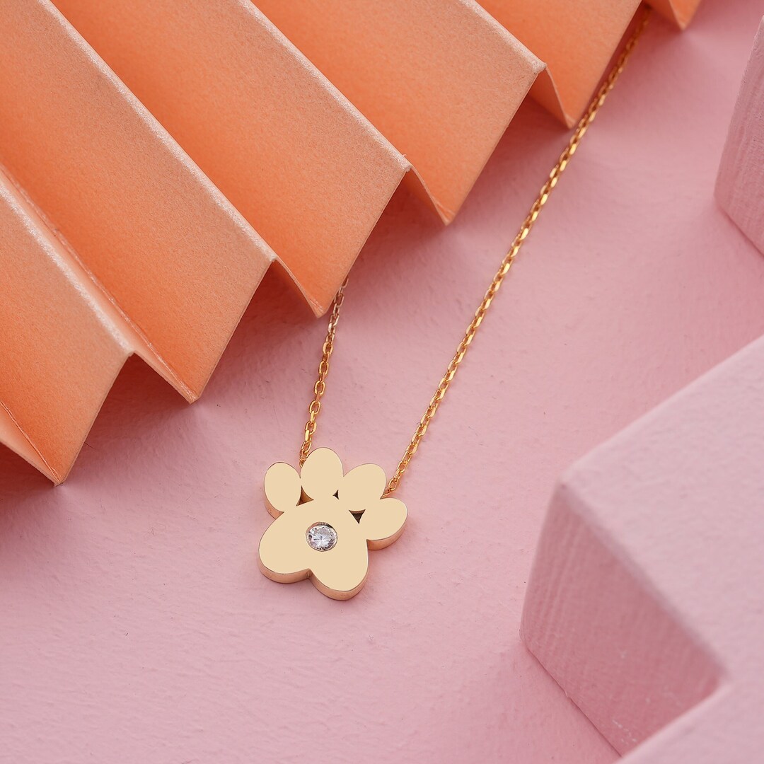 Diamond Dog Paw Necklace, 14k 18k Gold Cat Paw Necklace, Pet Memorial