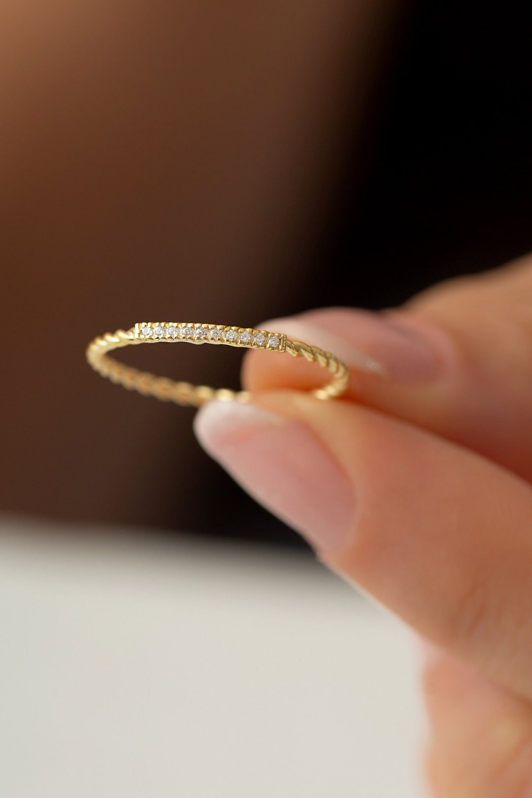 14k 18k 10k Gold Diamond Twisted Rope Ring Dainty Stackable - Etsy