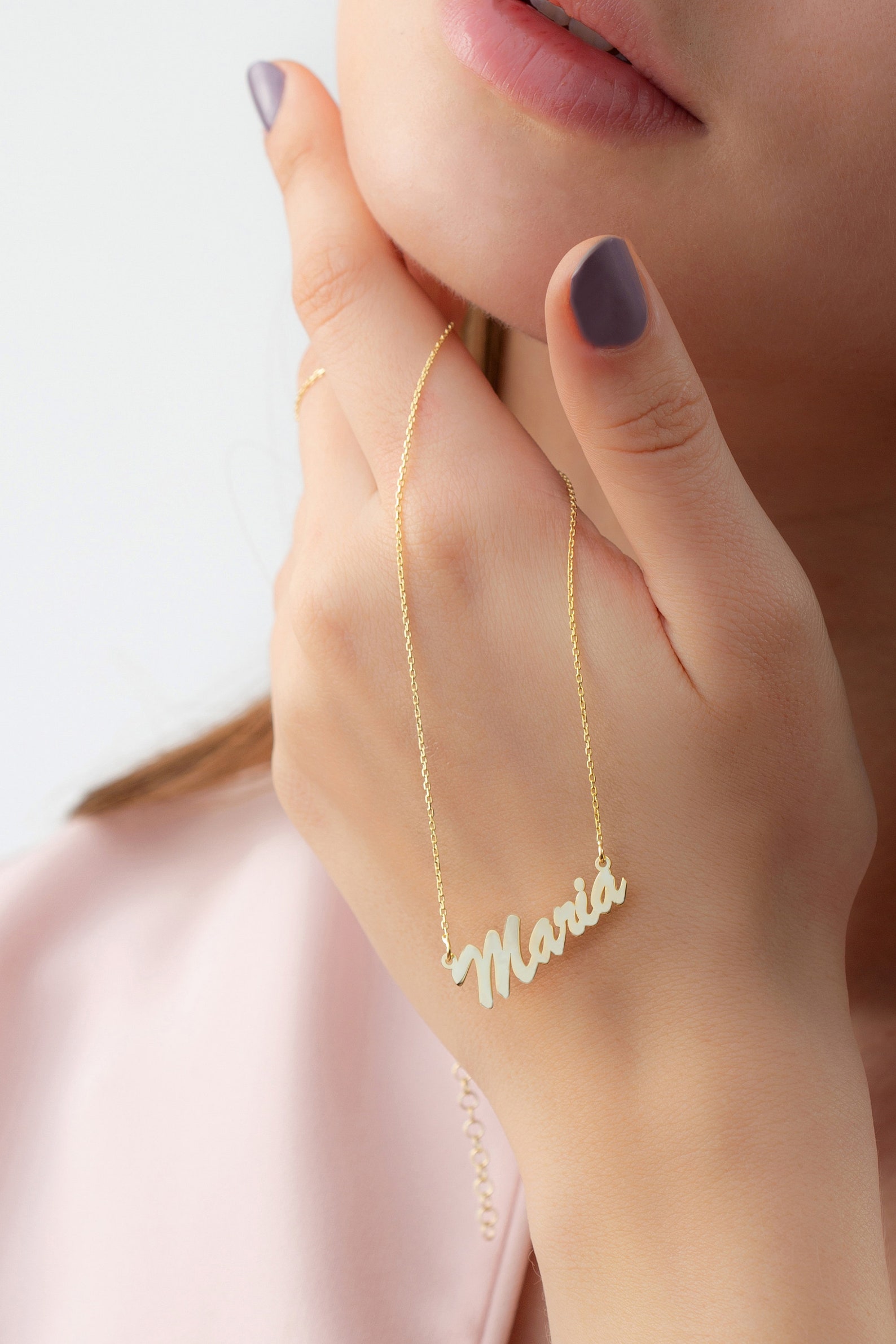 14K Solid Gold Personalized Name Necklace Dainty Gold Name | Etsy