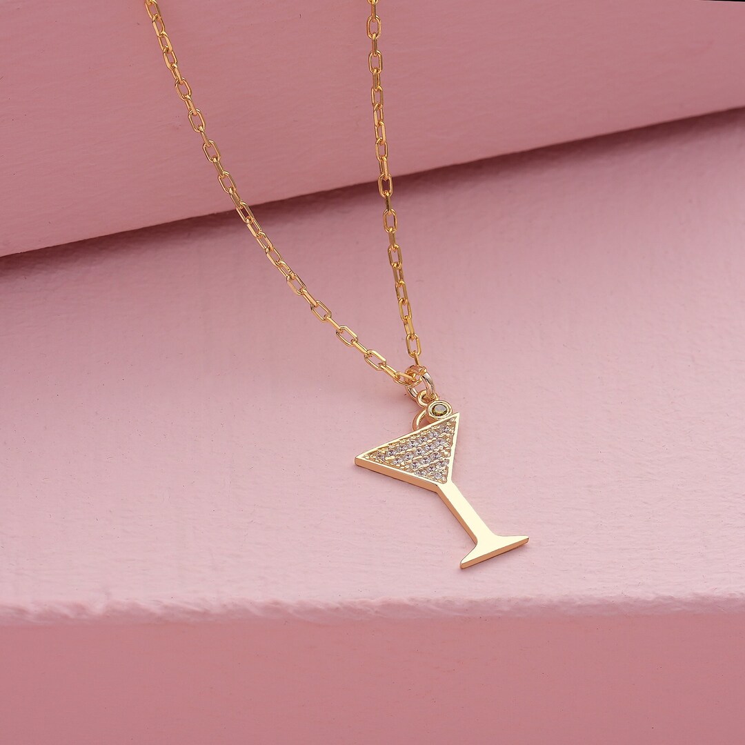 14 Karat Gold Plated CZ Martini Charm Necklace main image 1