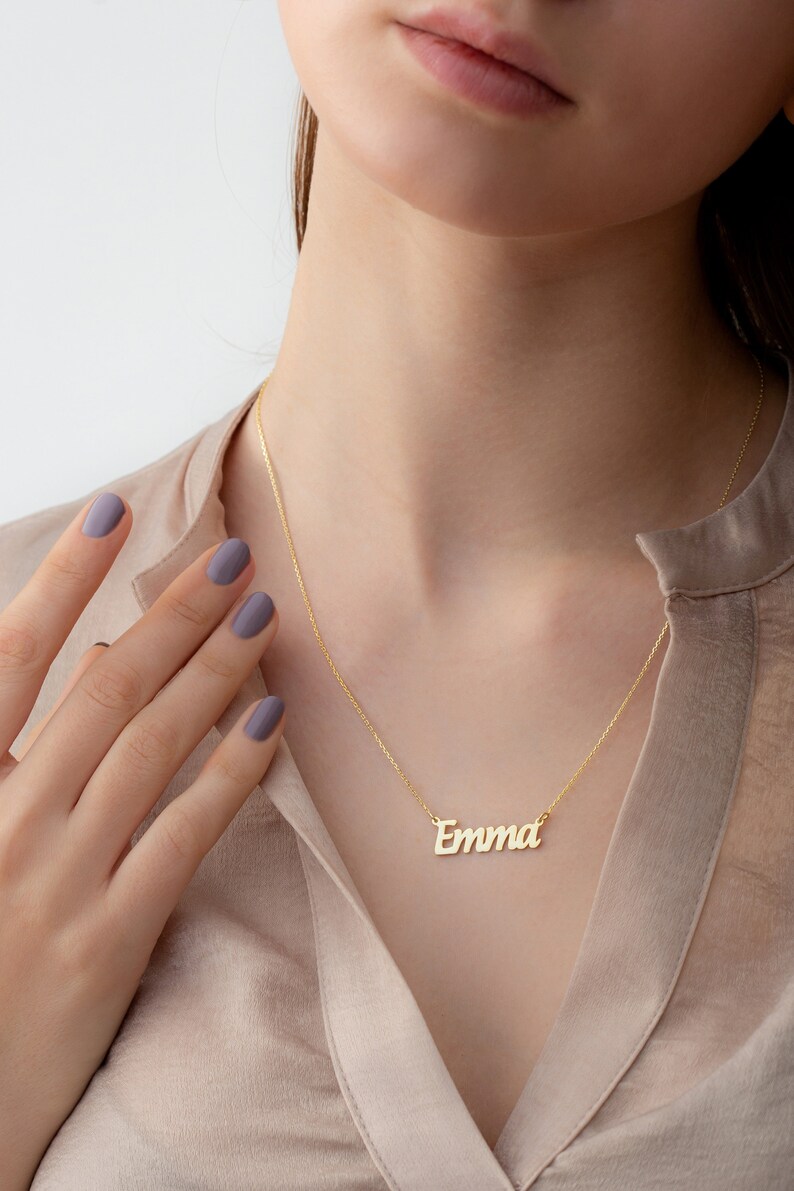 14K Solid Gold Personalized Name Necklace Dainty Gold Name Etsy