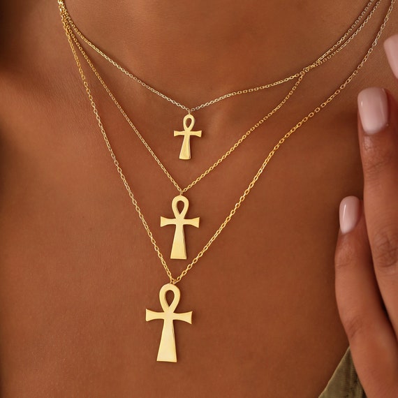 Womens gold ankh necklace discount