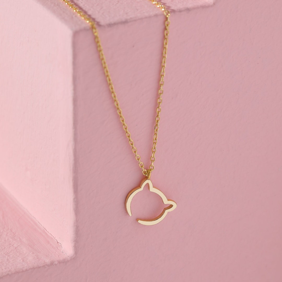 Simple Gold Cat Necklace Pendant, Cat Lovers Jewelry Gift for Mom, 14k 18k Solid Gold Pet