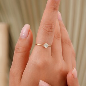 Natural Round Diamond Wedding Engagement Ring, Minimalist Anniversary Gold Ring for Her, Diamond Engagement Band, Diamond Jewelry image 2