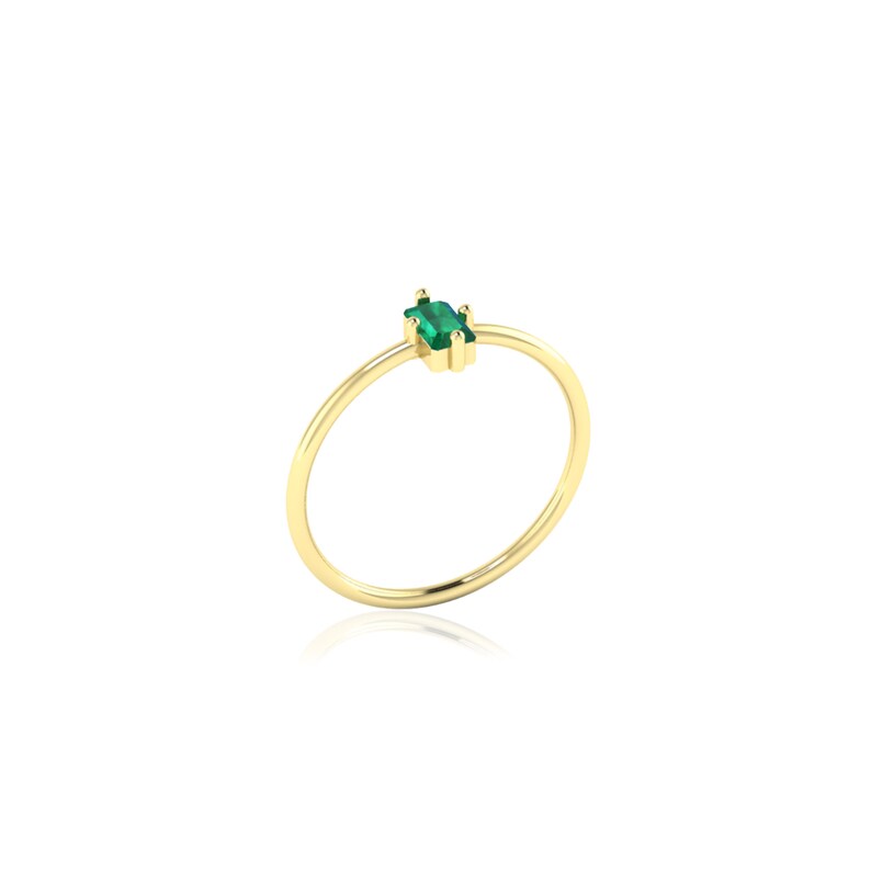 Natural Green Emerald Baguette Solitaire Ring, May Birthstone Ring, Emerald Gemstone Jewelry, 14k 18k 10k Gold Ring image 6