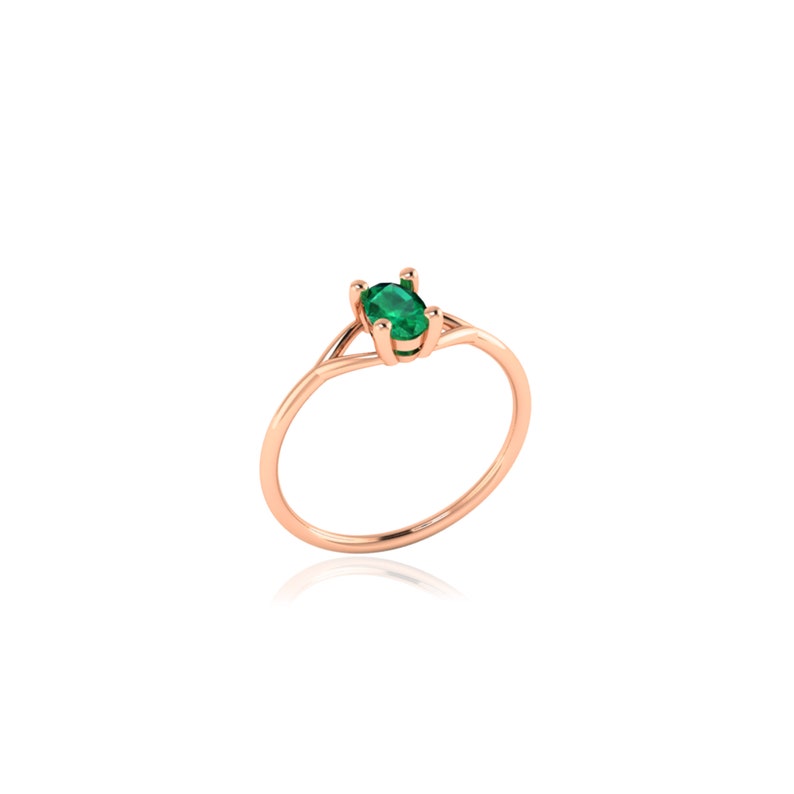Oval Cut 6x4mm Genuine Emerald May Birthstone Ring, Prong Setting Solitaire Bridesmaid Proposal Ring, 10k 14k 18k Gold Ring, Emerald Jewelry image 10