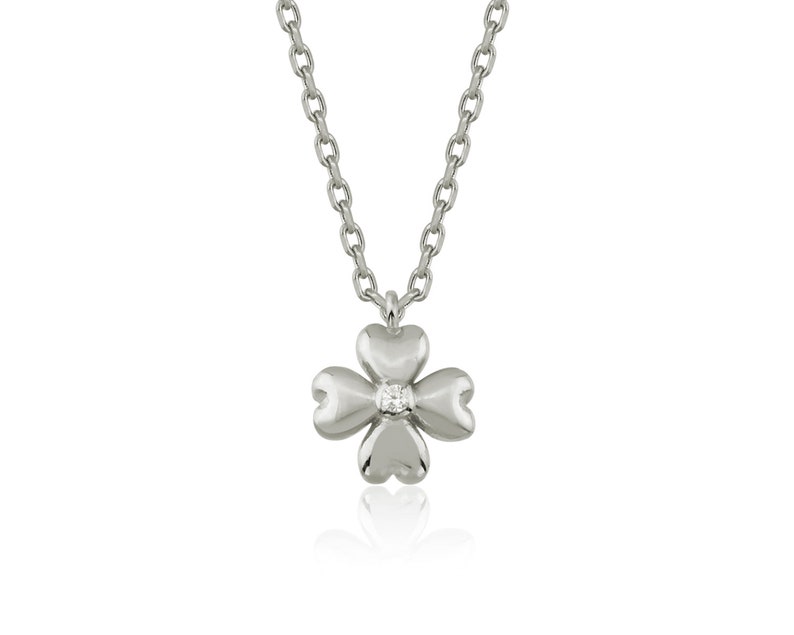 Gold Lucky Clover Diamond Necklace in 14k Gold Four Leaf Clover Necklace Perfect Gift for Her 14k Solid Gold Clover Necklace With Diamond
