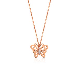 10k 14k 18k Solid Gold Diamond Butterfly Charm Necklace, Valentines Day ...