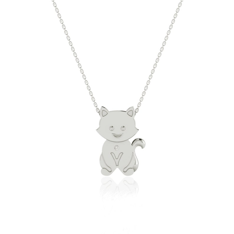 14k 18k Gold Diamond Cute Cat Charm Necklace Cat Lover Gift Etsy