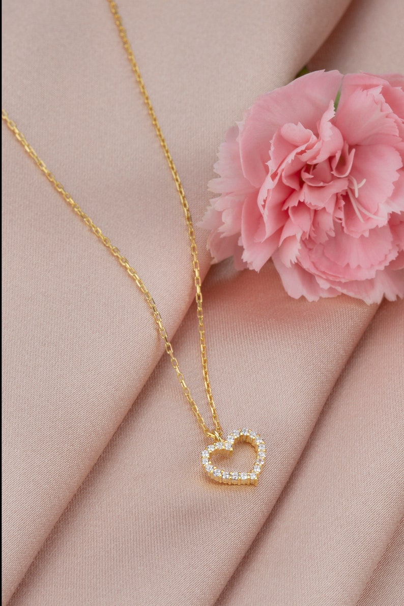 14K Solid Gold Diamond Heart Necklace Genuine Natural Diamond Etsy