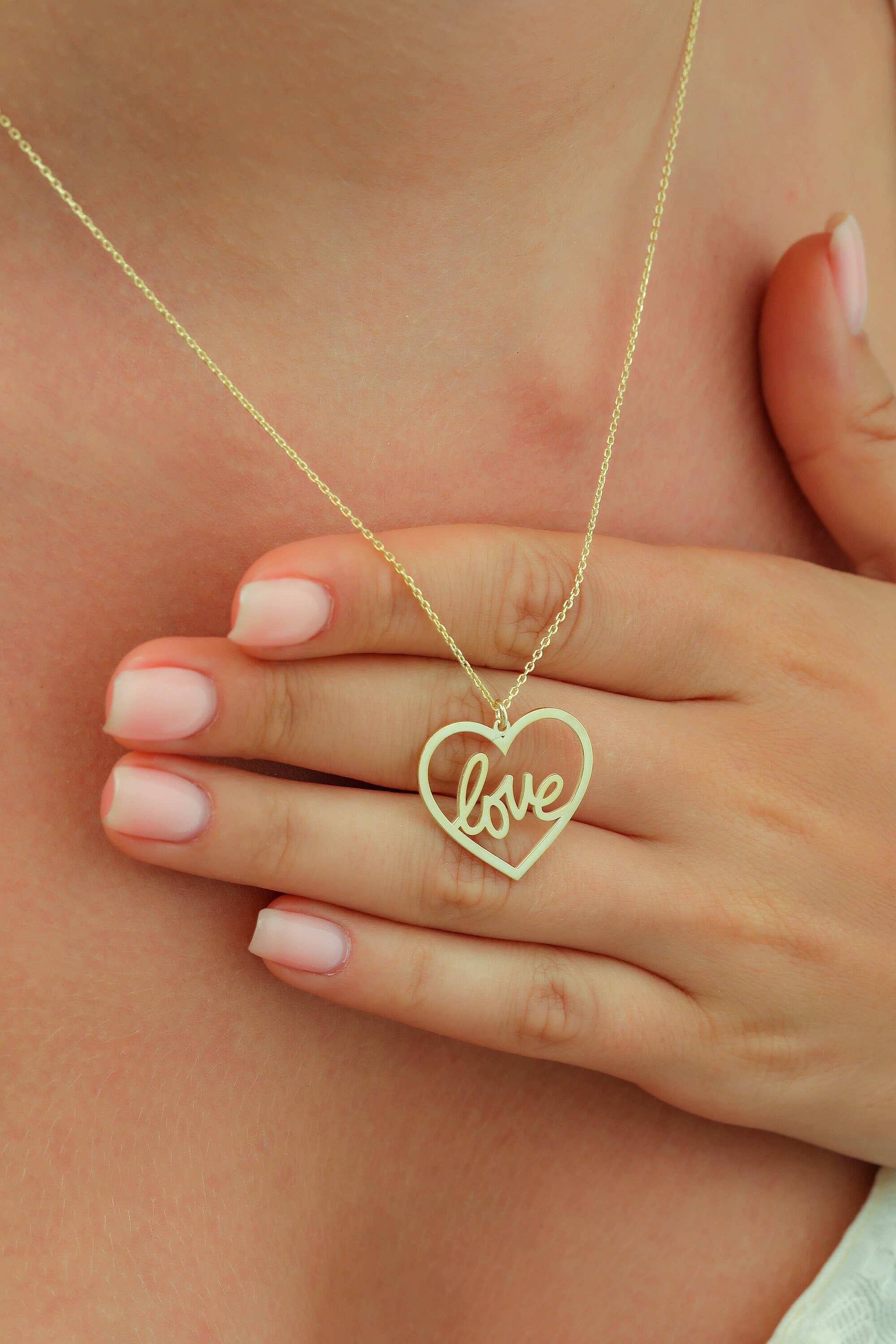 Tiny Heart Gold Love Pendant Necklace, Minimalist Girlfriend