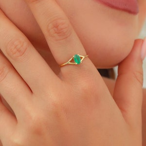 Oval Cut 6x4mm Genuine Emerald May Birthstone Ring, Prong Setting Solitaire Bridesmaid Proposal Ring, 10k 14k 18k Gold Ring, Emerald Jewelry image 4