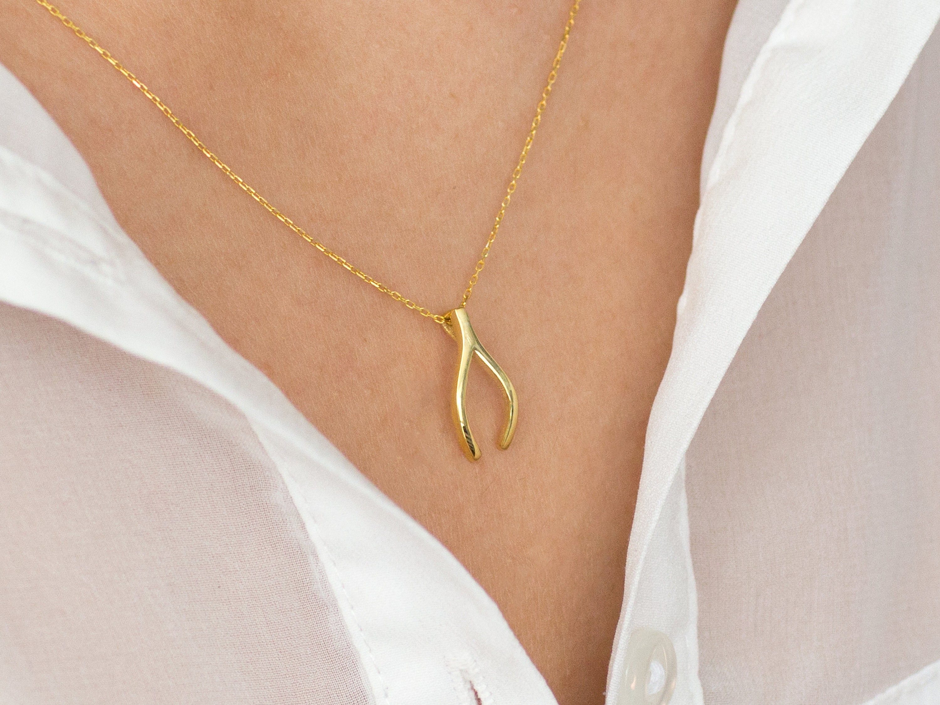 14k Solid Gold Wishbone Necklace Classic Modern Jewelry for Etsy UK