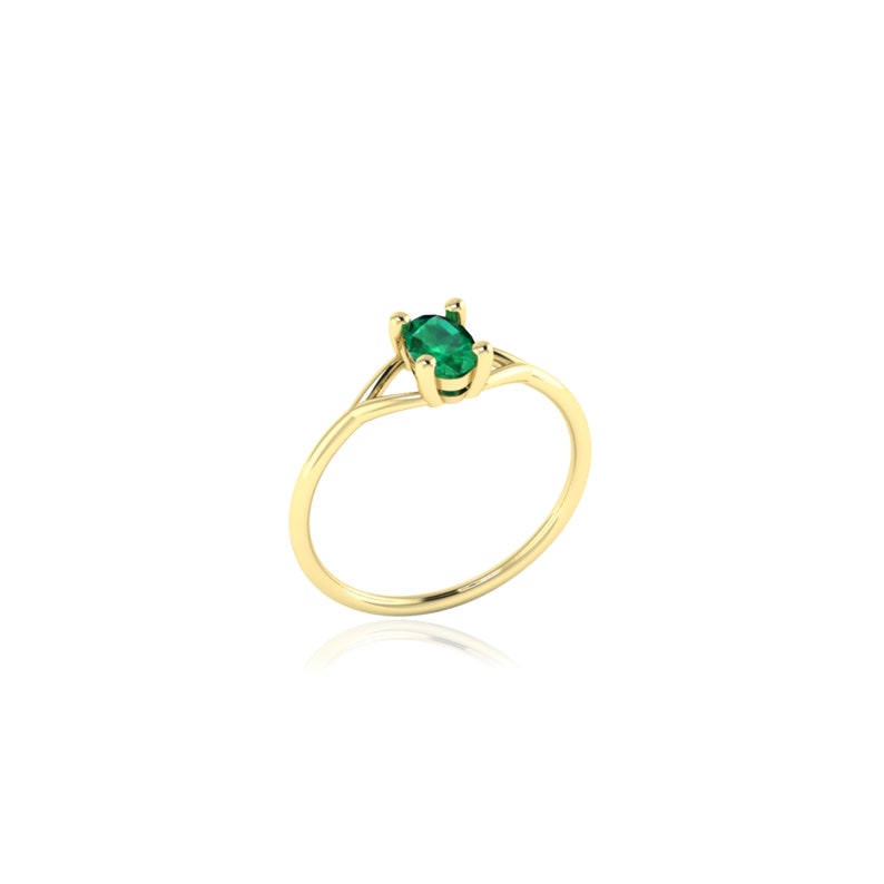 Oval Cut 6x4mm Genuine Emerald May Birthstone Ring, Prong Setting Solitaire Bridesmaid Proposal Ring, 10k 14k 18k Gold Ring, Emerald Jewelry image 6