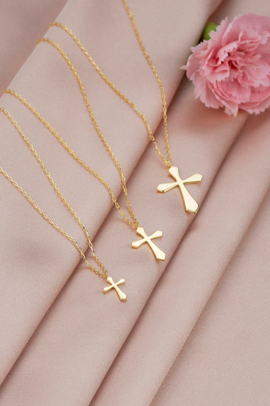 Dainty Gold Cross Necklace Women 10k 14k 18k Gold Charm Etsy
