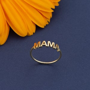 10k 14k 18k Gold Simple Mama Ring, Dainty Gold Mother Ring, Mothers Day Gift Jewelry, Handmade Mother Ring Mom Birthday Stacking Ring Gift image 4