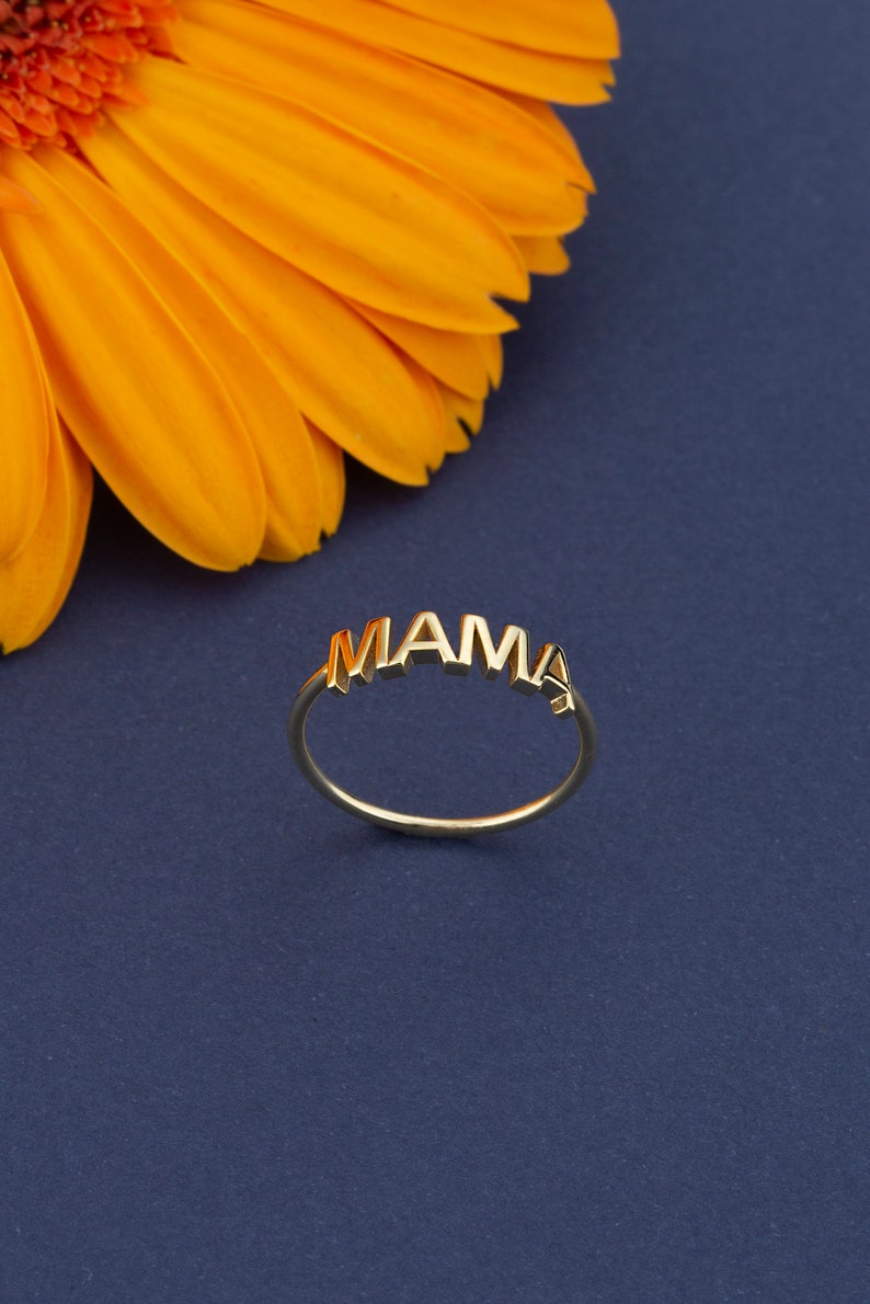 10k 14k 18k Gold Simple Mama Ring, Dainty Gold Mother Ring, Mothers Day Gift Jewelry, Handmade Mother Ring Mom Birthday Stacking Ring Gift image 4