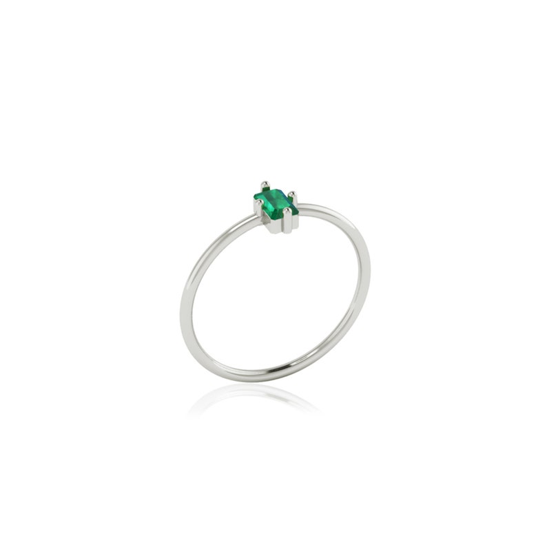 Natural Green Emerald Baguette Solitaire Ring, May Birthstone Ring, Emerald Gemstone Jewelry, 14k 18k 10k Gold Ring image 8