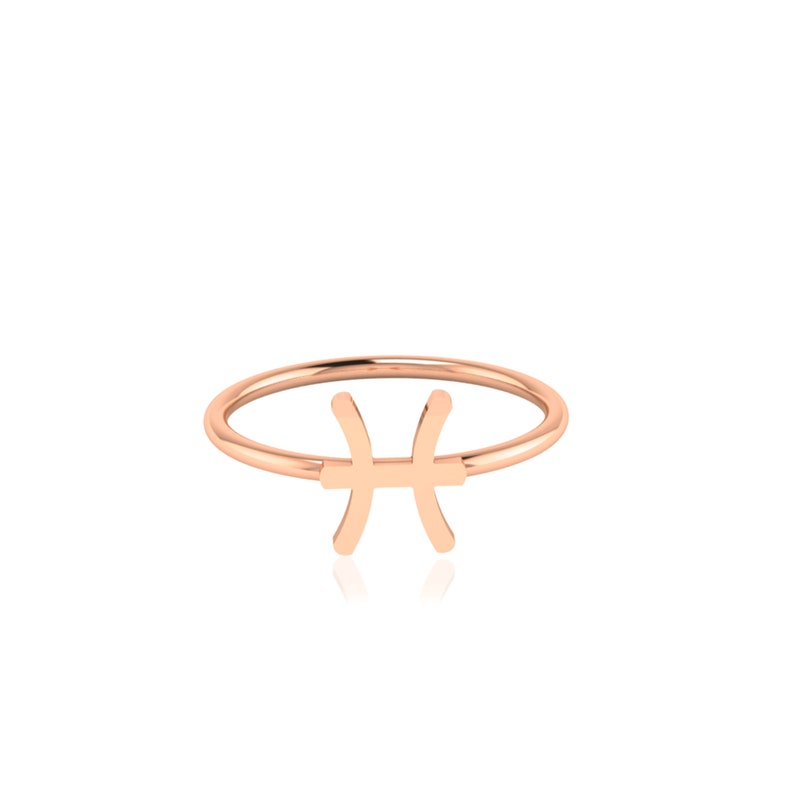 14k 18k 10k Solid Gold Pisces Zodiac Sign Ring, Minimalist Astrology Stacking Ring, Valentines Day Gift for Girlfriend, Horoscope Jewelry image 8