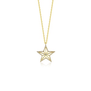 Dainty Gold Diamond Star Necklace, 10k 14k 18k Gold Celestial Pendant Necklace, Birthday Jewelry Gifts for Women, Christmas Gift for Wife 画像 5