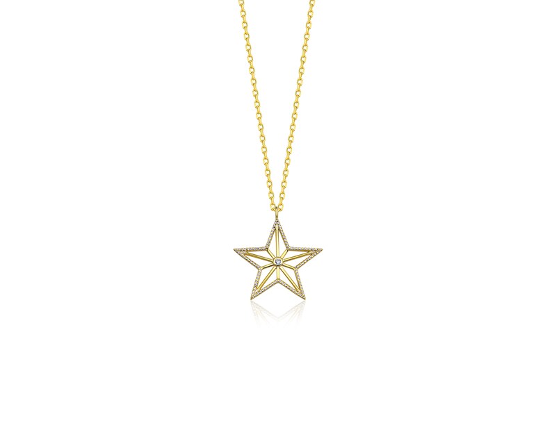 Dainty Gold Diamond Star Necklace, 10k 14k 18k Gold Celestial Pendant Necklace, Birthday Jewelry Gifts for Women, Christmas Gift for Wife 画像 5