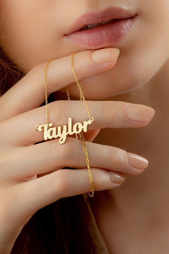 14k 18k 10k Solid Gold Dainty Name Necklace Jewelry Plate with Name Personalized Tiny Necklace for Mom Mothers Day Gift for Her Etsy