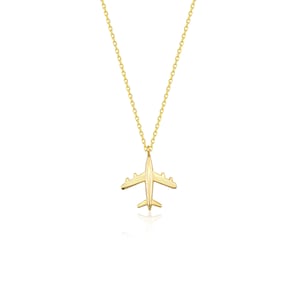 14k 18k Solid Gold Minimalist Tiny Airplane Charm Necklace Pendant, Dainty Gold Plane Travel Necklace, Hostess Gift for Pilot image 5