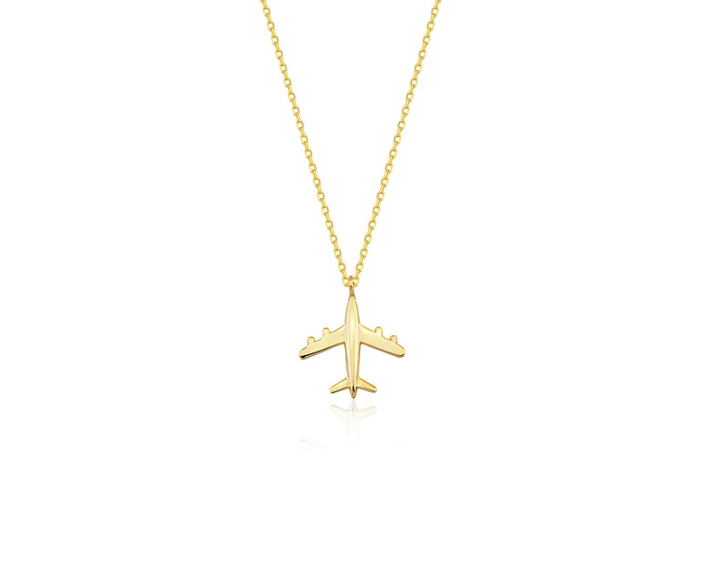 14k 18k Solid Gold Minimalist Tiny Airplane Charm Necklace Pendant, Dainty Gold Plane Travel Necklace, Hostess Gift for Pilot image 5