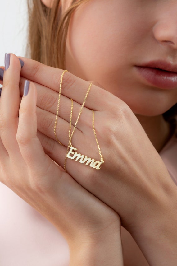 14K Solid Gold Personalized Name Necklace Dainty Gold Name
