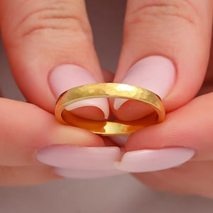3mm Solid Gold Hammered Wedding Band, 10k 14k 18k Gold Wedding Band, Classic Dome Comfort Fit, Men&#39;s Women&#39;s Wedding Ring