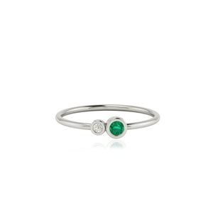 10k 14k 18k Gold Emerald Diamond May Birthstone Ring, Minimalist Gemstone Statement Ring, Special Anniversary Gift for Wife, Emerald Jewelry image 7