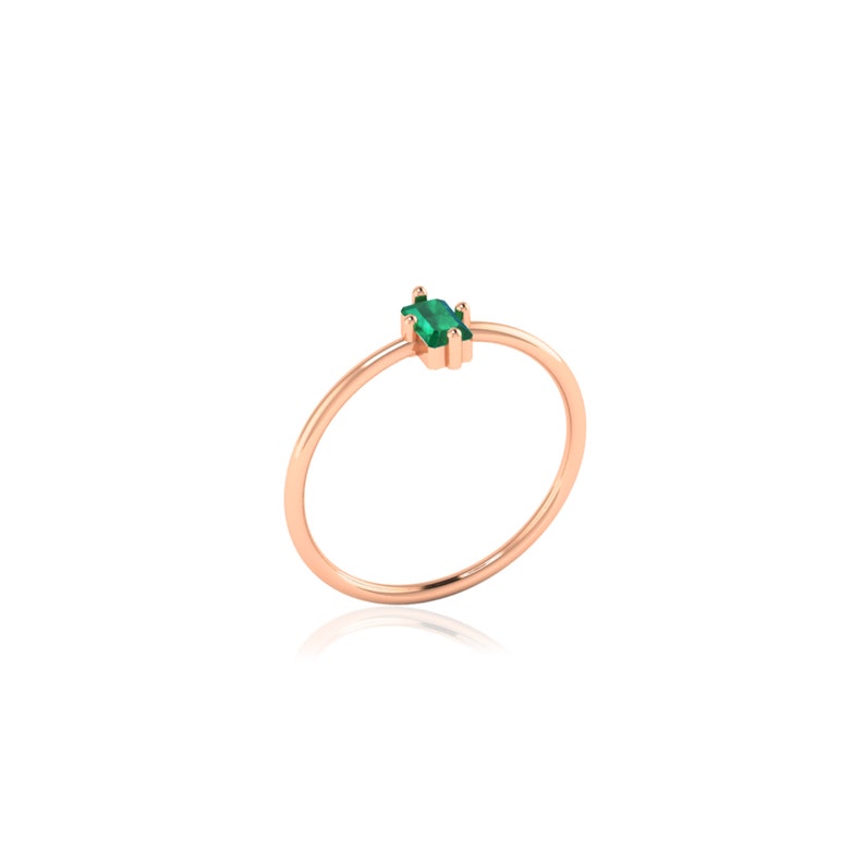 Natural Green Emerald Baguette Solitaire Ring, May Birthstone Ring, Emerald Gemstone Jewelry, 14k 18k 10k Gold Ring image 10