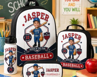 Custom Photo Baseball Backpack Set,Custom Name School Bag,Baseball Player Backpack,Back to School Gifts