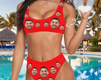 Custom Face Lacing Backless Swimwear Personalized Face Blue Leopard Beach Swimsuits for Women