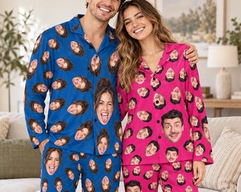 Custom Face Pajamas, Personalized Photo Pajama Set, Matching Family PJs, Christmas Gifts