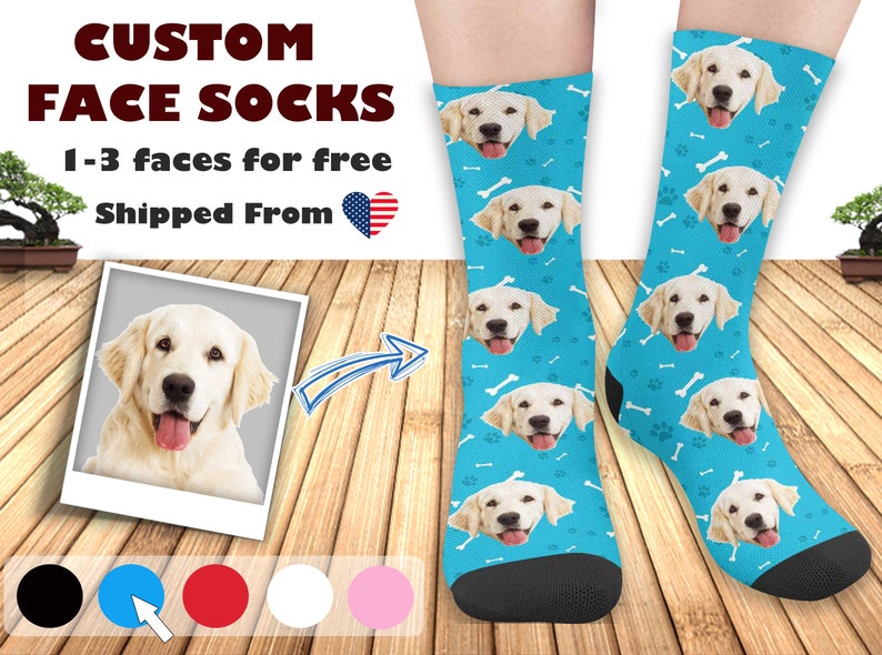 Custom Socks with Dog Face, Personalized Photo Crew Sock Made in USA, Custom Photo Socks, Picture Print Socks, Birthday/Anniversary Gift 