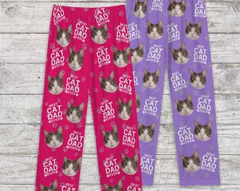 Aangepaste pyjamabroek met foto van huisdier, gezichtspyjama, cadeaus vader kat/hond