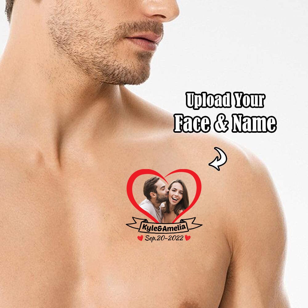 Custom Photo Temporary Tattoos Adult, Personalized Fake Tattoos with Name/Date for Wedding, Temporary Tattoos for Women/Man -15 Sheets