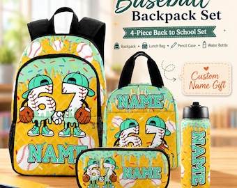 Custom Baseball Ice Cream Drip Backpack,Personalized Name School Bag,Backpack Set for Kids,Back to School Gifts